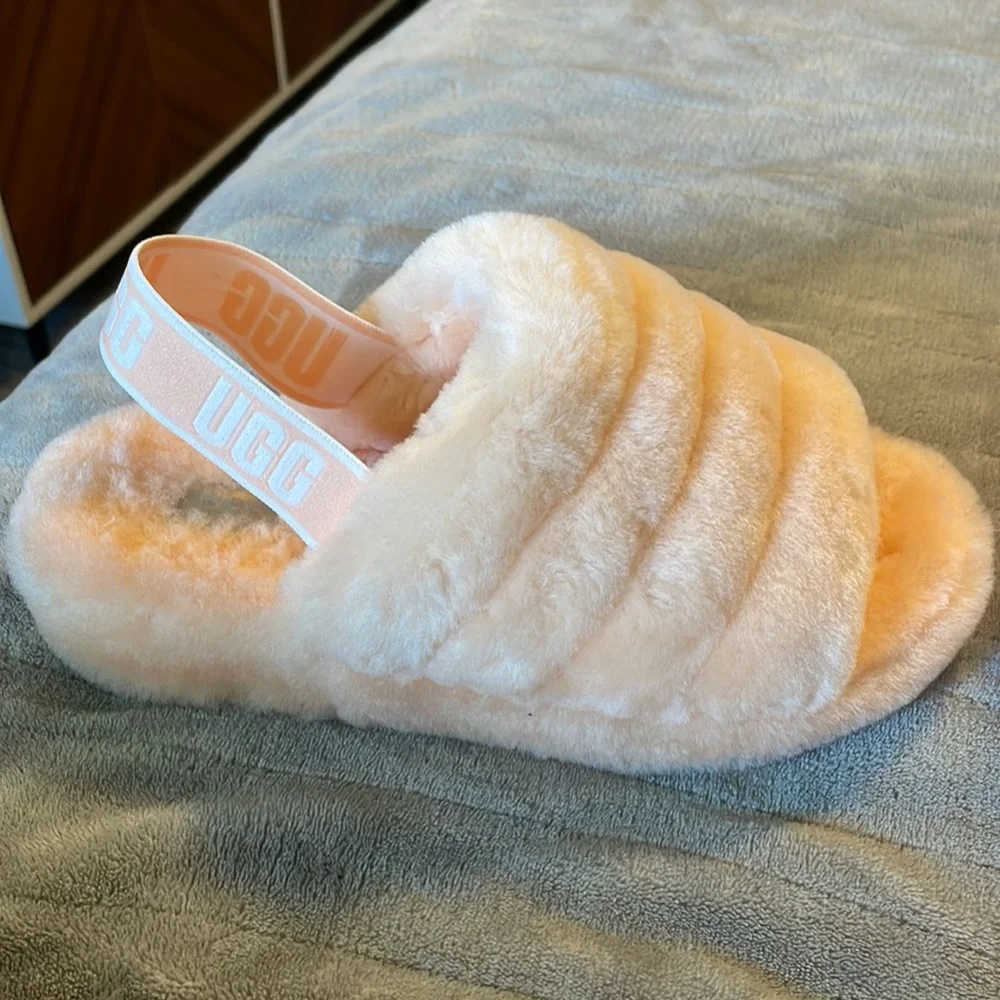 Ugg fuzzy sling back slippers with hard sole SZ 8 - Picture 6 of 10